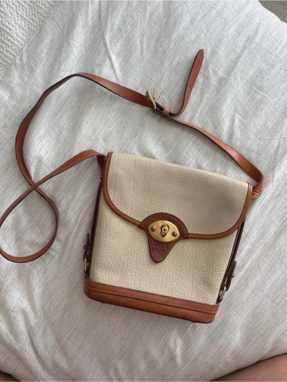 Vintage Dooney and Burke Leather-Trim Cream Crossbody Bag